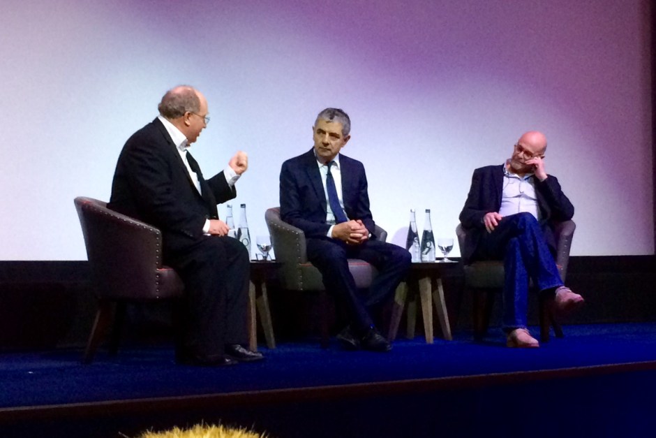 Rowan Atkinson and John Simenon at the London launch.